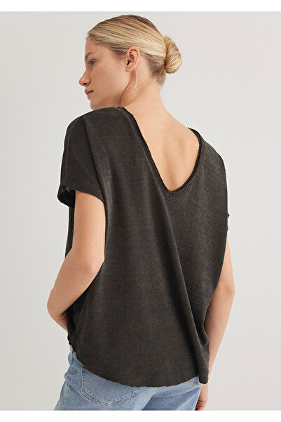 Mavi Texturované antracitové základní tričko Oversize / Wide Cut 167311 -70087