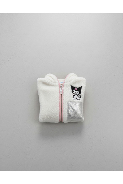 YusGos Zippered Hooded Plush Fleece Printed Girls' Coat