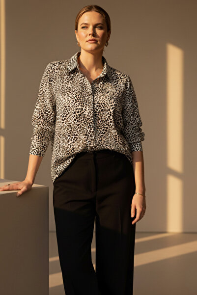 Hanezza Leopard Touch of Her Elegance: Plus Size Women's Cotton Viscose Shirt/tunique