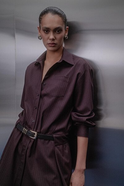 MARKALİSTE Premium σορτς φόρεμα με ζώνη μπορντό