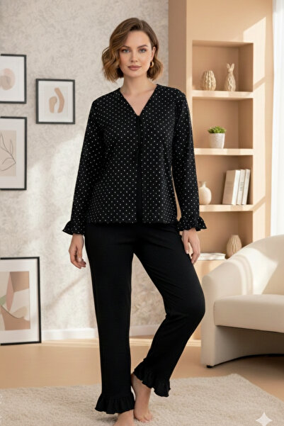 ELİTOL Σετ πιτζάμες γυναικεία φόρμα με μακρυμάνικο πλεκτό σχέδιο με πουά