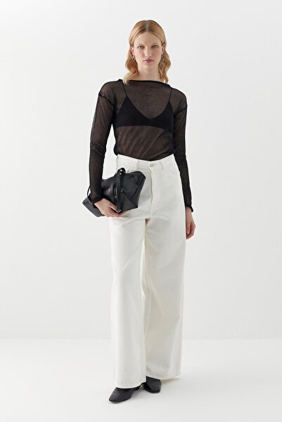 MARKALİSTE Ημιδιαφανές μακρυμάνικο μπλουζάκι μαύρο