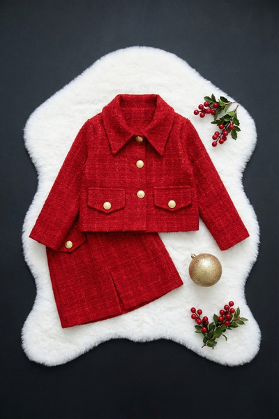 Parla Kids Lányok piros Carmen Tweed április 23-i szoknyakabát újévi szett