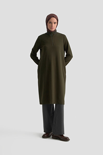 Armine Trend Mock Neck Basic Tunic with Ribbed Sleeves