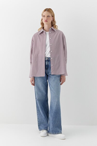 MARKALİSTE Oversize ριγέ πουκάμισο Claret Red