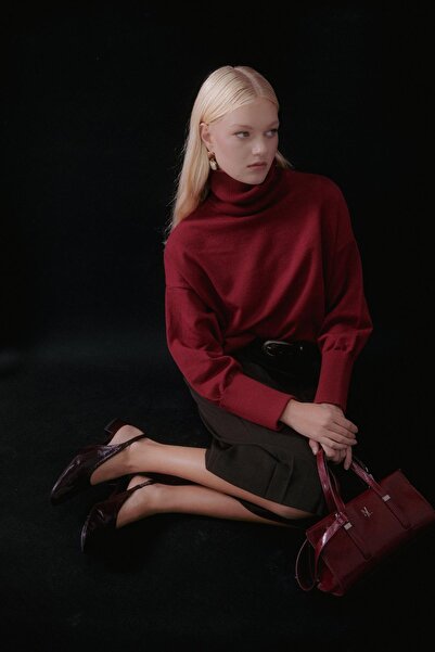 MARKALİSTE Basic High Neck Knit Sweater Burgundy