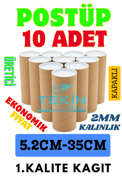 Tekin Ambalaj Postüp Silindir Kutu 52mm x 35cm | 10’lu Karton Rulo Gönderi Tüpü Ekonomik Kargo Kutusu