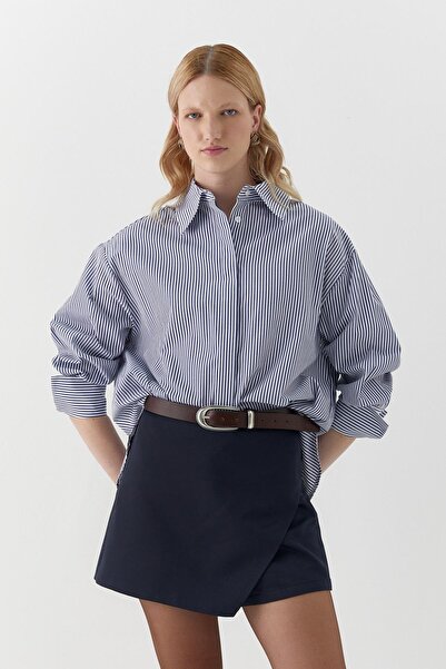 MARKALİSTE oversized Ριγέ πουκάμισο Ναυτικό Μπλε