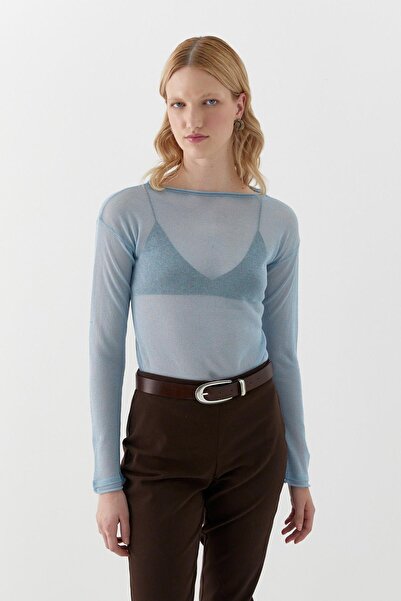 MARKALİSTE Ημιδιαφανές μακρυμάνικο μπλουζάκι μπλε