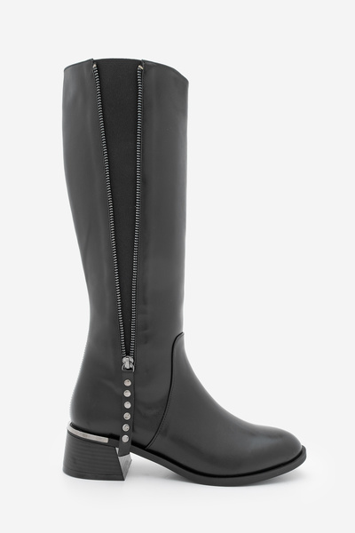 Marjin Γυναικείες μπότες με φερμουάρ Μεταλλικό τακούνι Χοντρό τακούνι Μαύρο