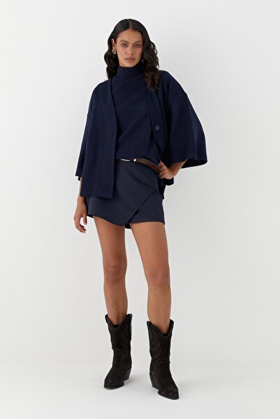 MARKALİSTE Knitwear Look Knitted Kimono Navy Blue