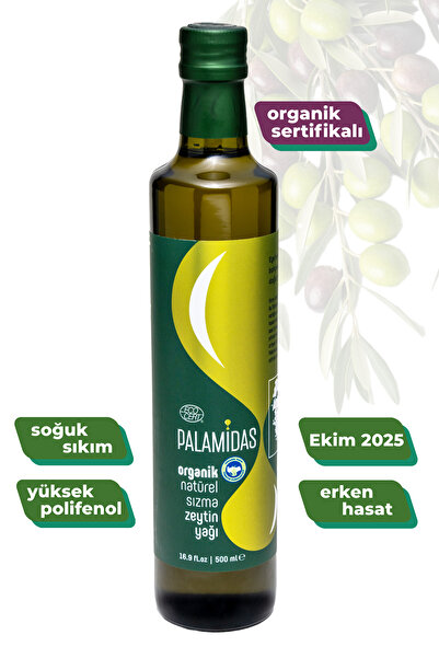 Palamidas Organik Soğuk Sıkım Erken Hasat Zeytinyağı 500 ml – Yumuşak İçimli, Hassas Tüketimlere Uygun