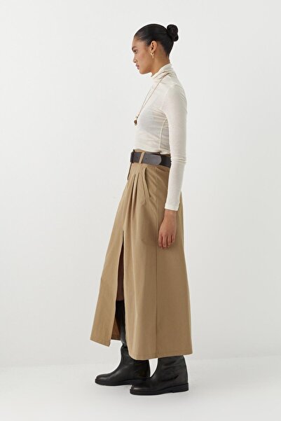 MARKALİSTE Μπροστινή φούστα με μακριά ζώνη άνοιγμα Μπεζ