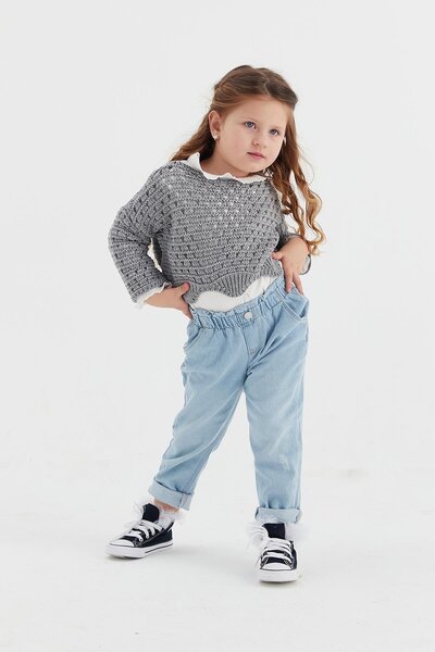 MARKALİSTE Gray Crop Knitwear Kids Sweatshirt