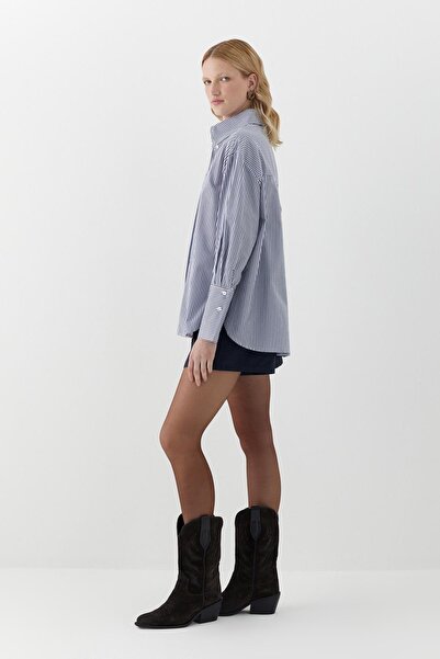 MARKALİSTE oversized Ριγέ πουκάμισο Ναυτικό Μπλε