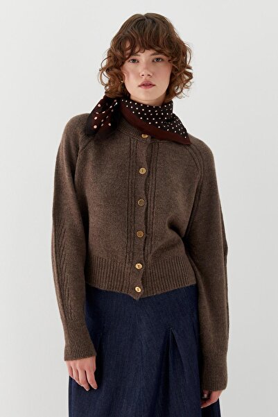 MARKALİSTE Πλεκτό Ζακέτα με Λεπτομέρεια Ραφής Καφέ