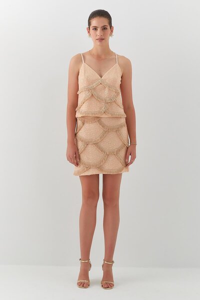MARKALİSTE Strappy Sequined Skirt Suit Melon Inside
