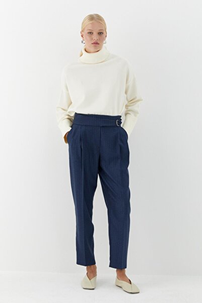 MARKALİSTE Pilesi Front Detail Trousers Navy Blue