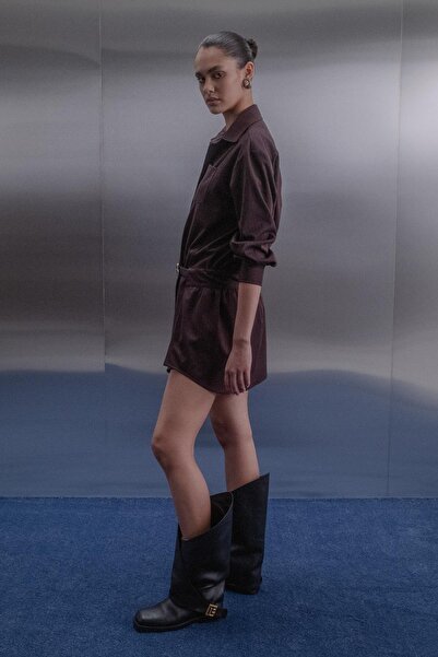 MARKALİSTE Premium σορτς φόρεμα με ζώνη μπορντό