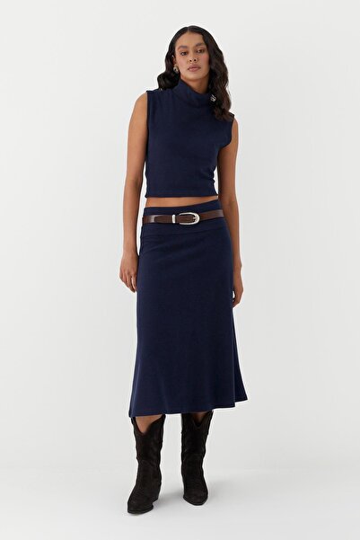 MARKALİSTE Tricotaj Aspect din material subțire Fusta Albastru Marin
