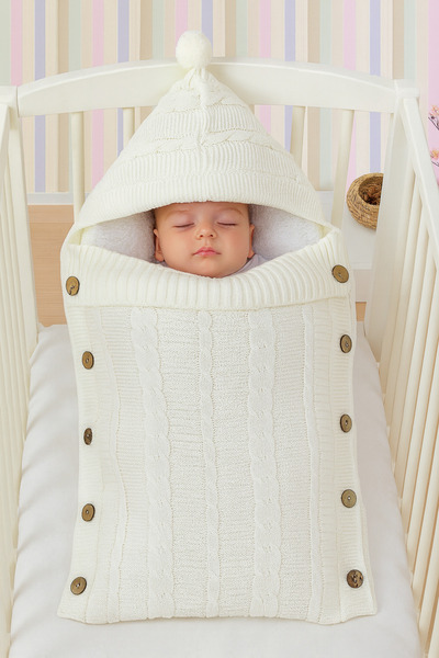 Sitilin Baby Girl Boy Buttoned Cream Swaddle Blanket Newborn Gift Stl7123