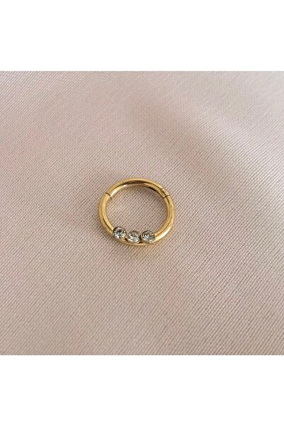 Bylin Cerrahi Çelik Üç Taşlı Piercing- Halka Çap 8 Mm- 1 Adet