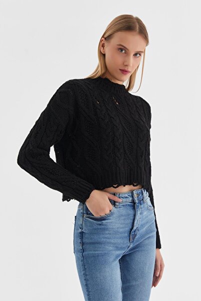 MARKALİSTE Μαύρο Πλεκτό Πουλόβερ - Μοτίβο Καστόρι