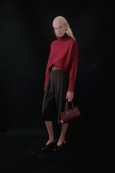 MARKALİSTE Basic High Neck Knit Sweater Burgundy