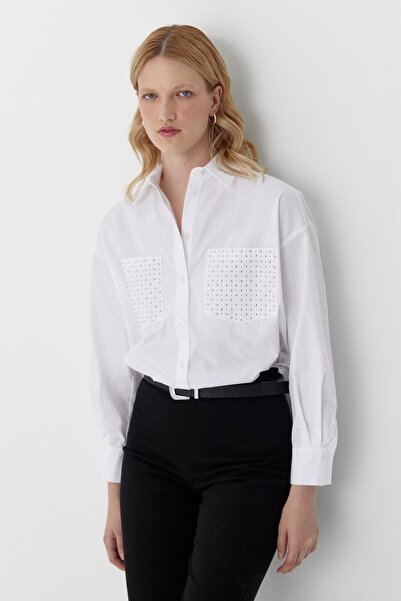 MARKALİSTE Pocket Detailed Shirt with Stone Detail White