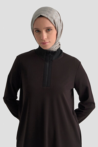 Armine Trend Mock Neck Basic Tunic with Ribbed Sleeves