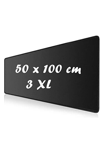 Factorial Mouse Pad 50x100 Siyah Dikişli Kaydırmaz Su Geçirmez Fare Altlığı Bilek Destekli Mausepad Masa Matı