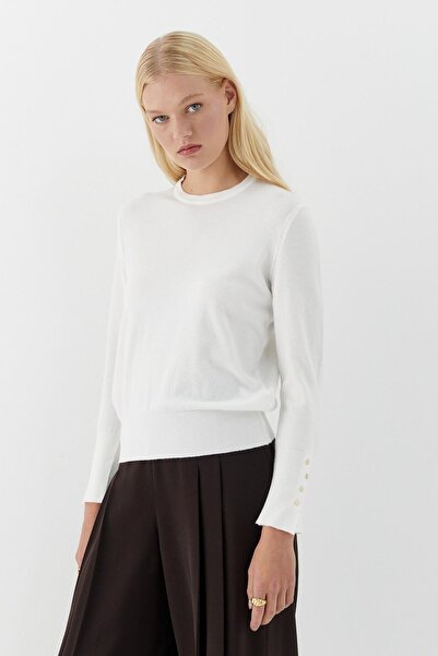 MARKALİSTE Long Sleeve Slim Knit Sweater Ecru