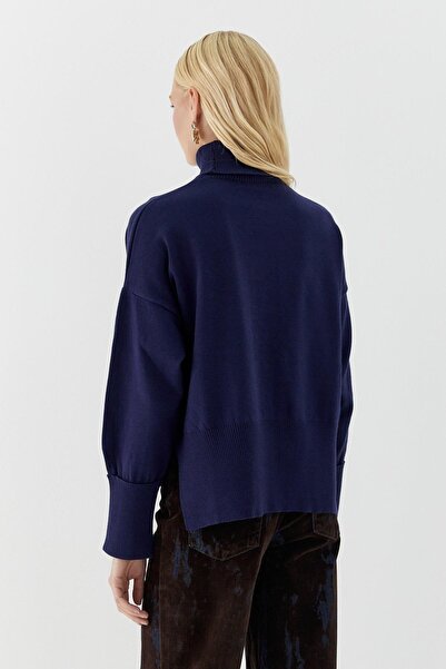 MARKALİSTE Basic High Neck Knit Sweater Navy Blue
