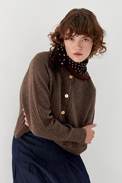 MARKALİSTE Πλεκτό Ζακέτα με Λεπτομέρεια Ραφής Καφέ