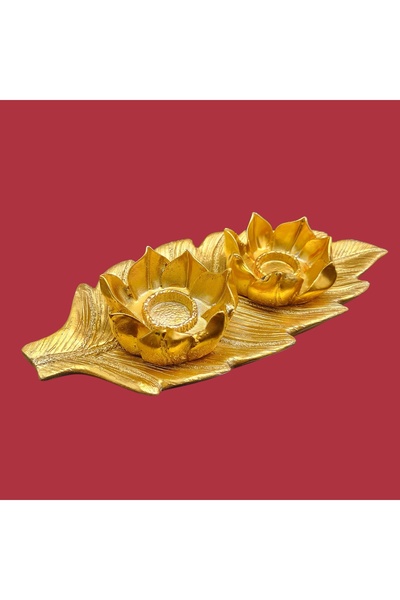 TEVFİK GÜNDAY DEKORASYON Tabaklı Mumluk Altın Renkli