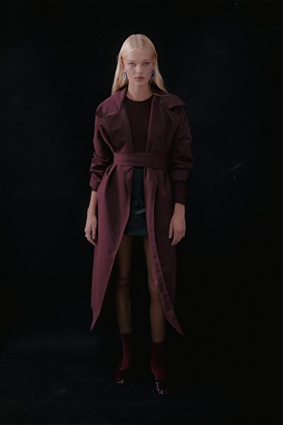 MARKALİSTE Lisa Trench Coat Βουργουνδίας