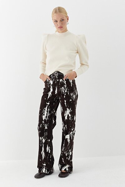 MARKALİSTE Πουλόβερ με ψηλό γιακά φαρδύ βάτα τεμάχια εκρού