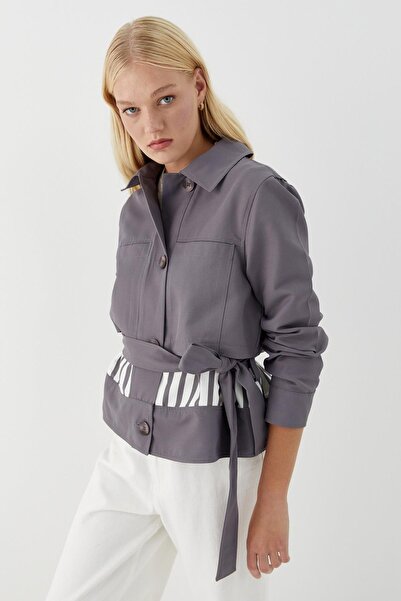 MARKALİSTE Striped Detail Belted Jacket Anthracite