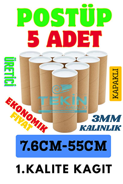 Tekin Ambalaj Postüp Silindir Kutu 76mm x 55cm | 5'li Karton Rulo Gönderi Tüpü Ekonomik Kargo Kutusu