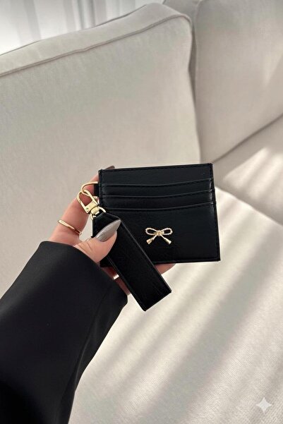 mlio محفظة حامل بطاقات بفيونكة وتفاصيل مفتاح أسود