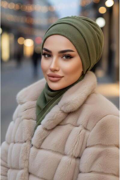 Aişe tesettür Khaki Knitwear Scarf Hijab Bonnet