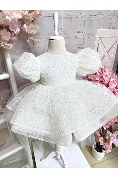 Hly Karol Tasarım Φόρεμα για κοριτσάκι από λευκή πέτρα, φόρεμα γενεθλίων, φόρεμα για φωτογράφιση, κατάλληλο για ηλικίες 0-13 ετών