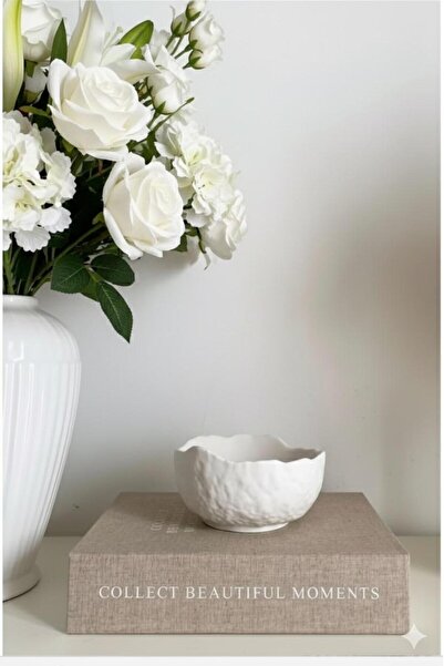 MUMELLA Curved Textured Decorative White Bowl 13 cm