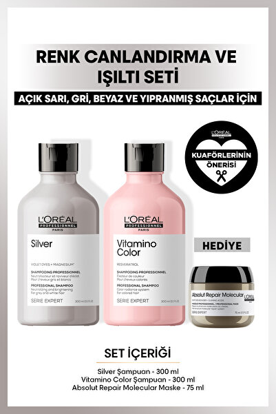 L'oreal Professionnel Açık Sarı,Gri,Beyaz Yıpranmış Saçlar için Renk Canladırma ve Işıltı Seti