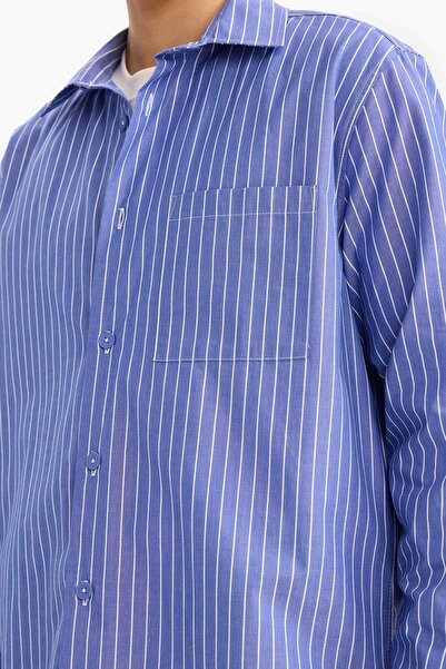 WE AND ME Синьо-біла смугаста сорочка з довгими рукавами, 100% бавовна, чоловіча