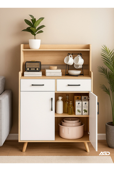 AGD Kitchen Storage Side & Corner Coffee Cabinet, 2 Doors 2 Drawers, 70x40x118 cm