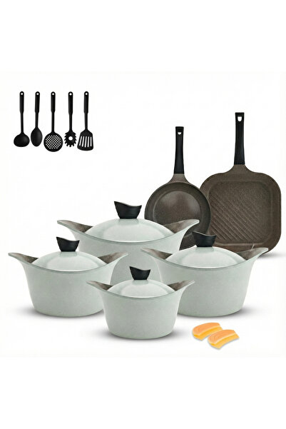 Badraig 17-Piece Granite Cookware Set Marble Nonstick Coating Light Green (Tiffay)
