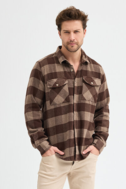 Cosplay ÇİFT CEP KAPAKLİ DAMALI ODUNCU U.K. GÖMLEK