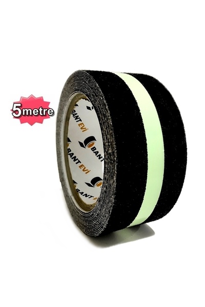 BANT EVİ Fosforlu Kaydırmaz Bant 5cmx5m Yeşil Fosforlu Merdiven Bandı Fotolüm...