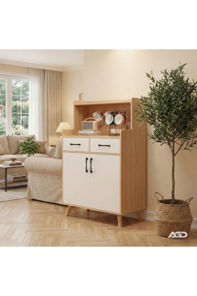 AGD Coffee Corner Cabinet, Kitchen Sideboard with 2 Doors and 2 Drawers, Suitable for Kitchen, Living Ro